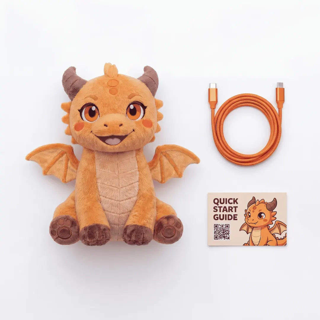 What comes in the box: Ash, a charging cable and a quick-start guide