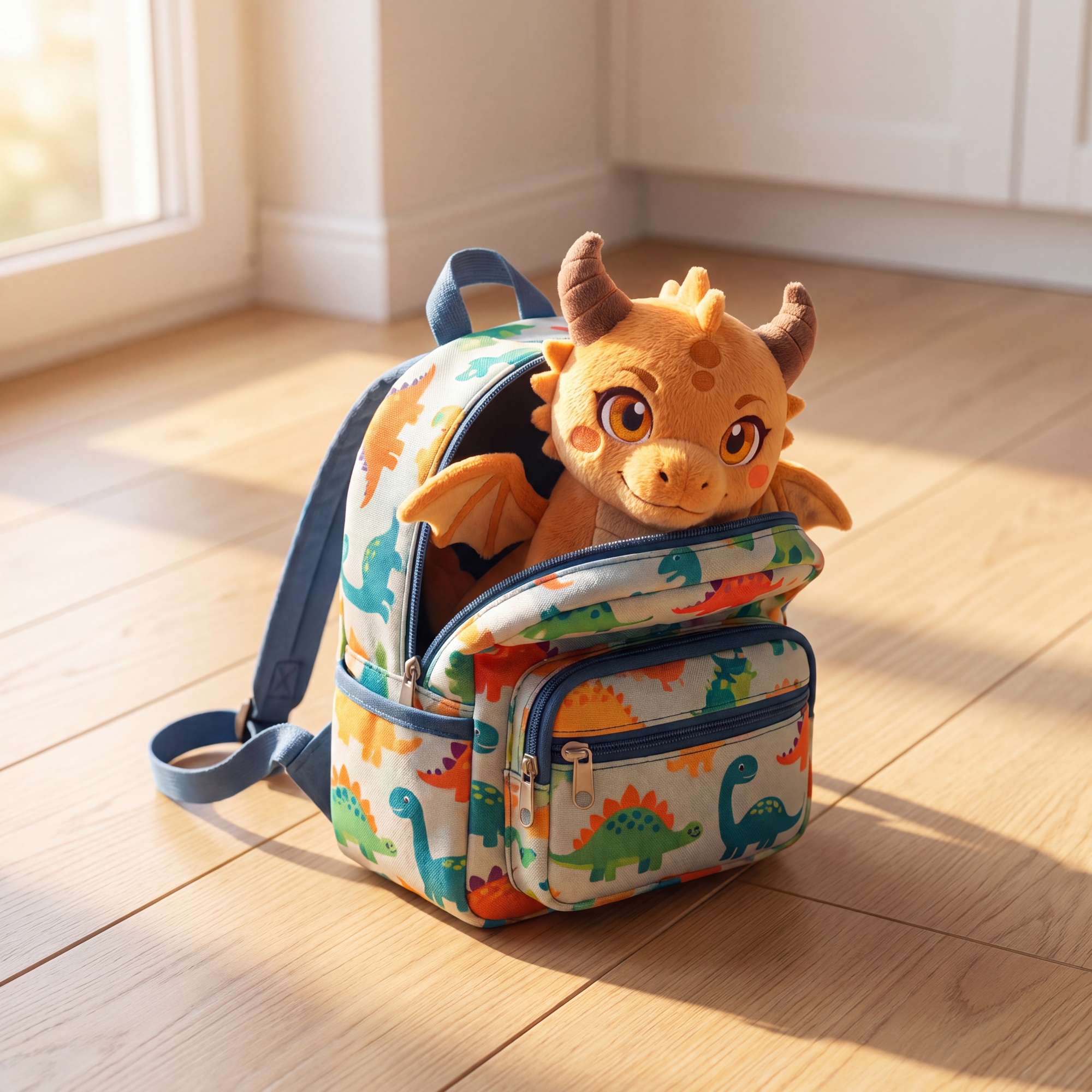 Ash tucked in a school backpack