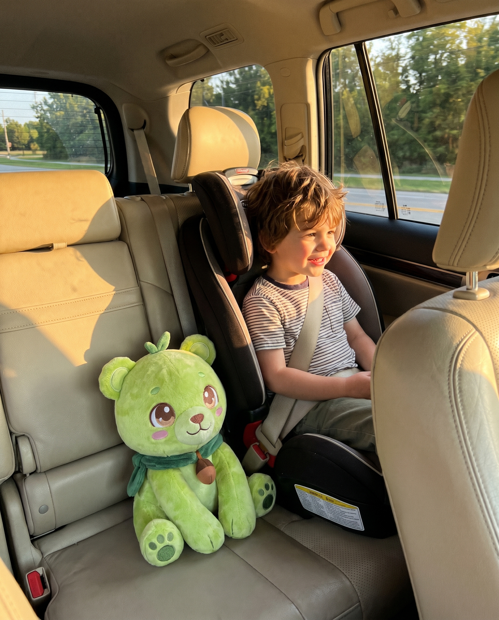 Sprout riding along in the car seat